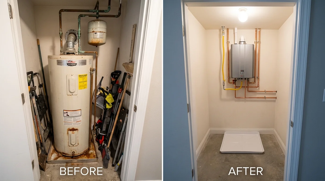 Tank water heater versus wall-mounted tankless unit comparison for Colstrip, MT homeowners