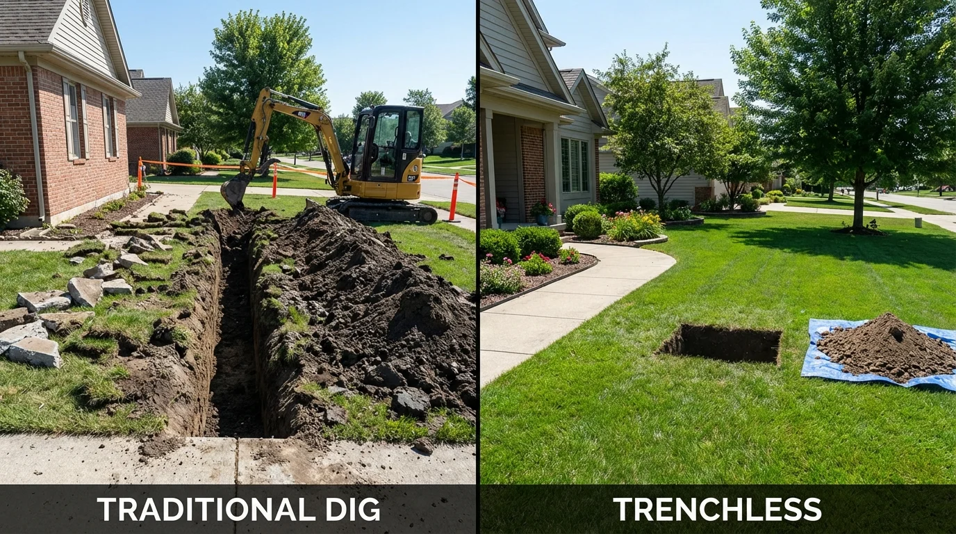 Trenchless sewer repair with minimal yard damage versus traditional excavation in Colstrip, MT